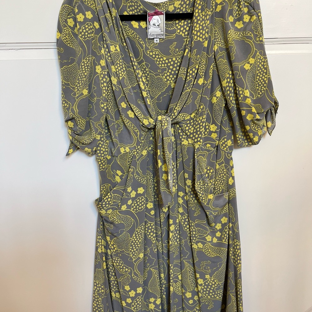 Stylish Gray and Yellow Wrap Dress